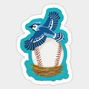 Play Ball! Blue Jay Baseball Egg in Nest Sticker